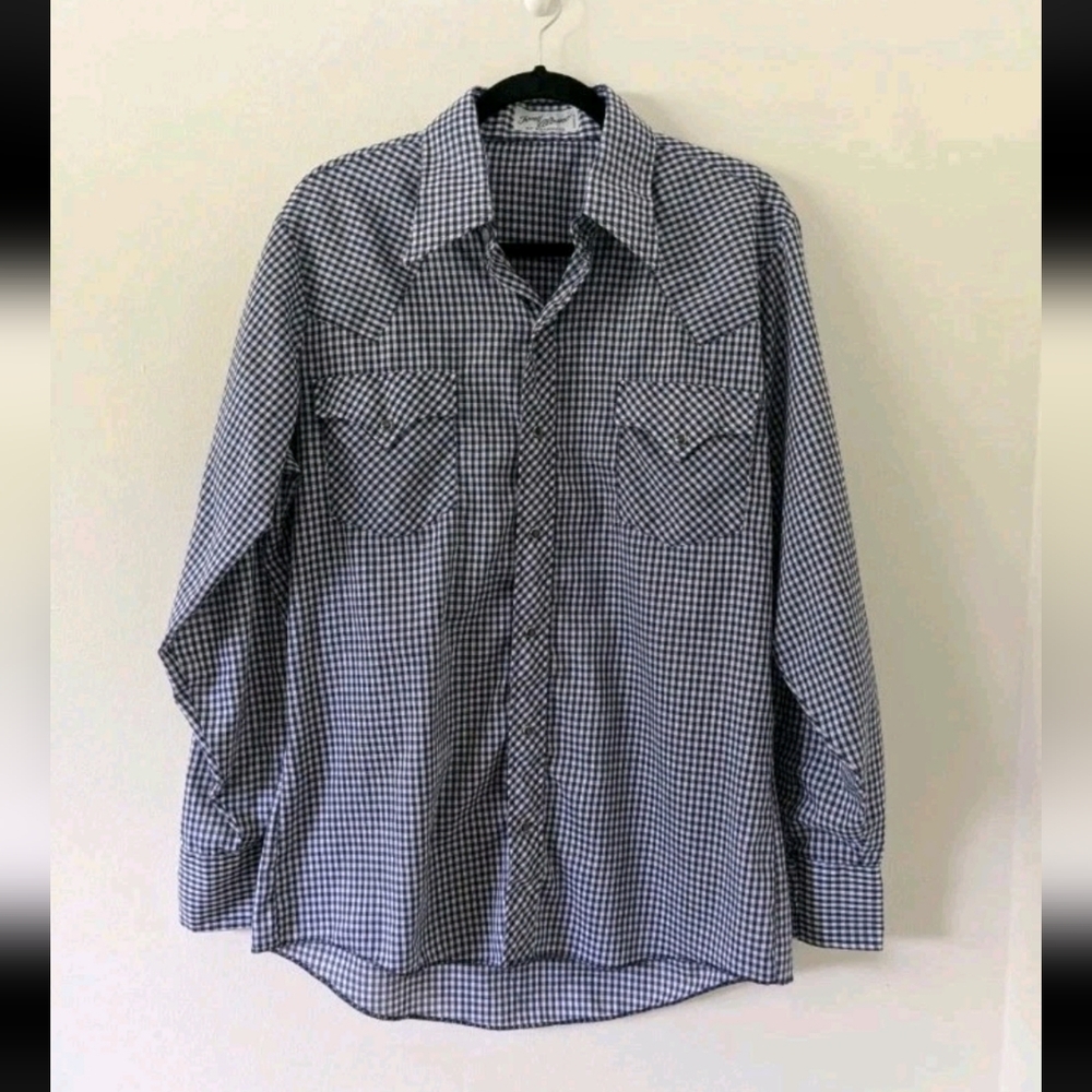 VTG Tony Alamo of Nashville Blue Gingham Pearl Snap LS Western Shirt Mens L/XL
